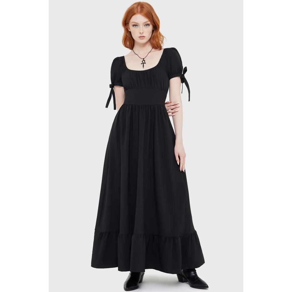 Killstar Grim Gretchen Maxi Dress Black Gothic Puff Sleeve Medium